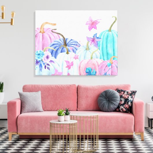 Waterverf pastelpompoen en florale lijsten canvas afdruk (Insitu (Woonkamer))