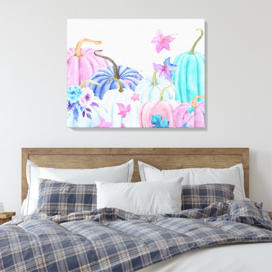Waterverf pastelpompoen en florale lijsten canvas afdruk (Insitu (Slaapkamer))