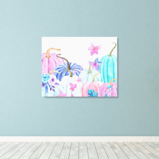 Waterverf pastelpompoen en florale lijsten canvas afdruk (Insitu (Houten vloer))