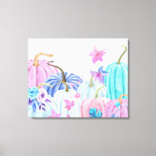 Waterverf pastelpompoen en florale lijsten canvas afdruk