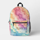 Waterverf pastelregenboogwolken monogram bedrukte rugzak (Voorkant)