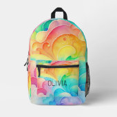Waterverf pastelregenboogwolken monogram bedrukte rugzak (Voorkant)
