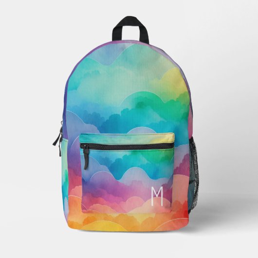 Waterverf pastelregenboogwolken monogram bedrukte rugzak (Voorkant)