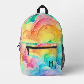 Waterverf pastelregenboogwolken monogram bedrukte rugzak (Voorkant)
