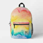 Waterverf pastelregenboogwolken monogram bedrukte rugzak (Voorkant)
