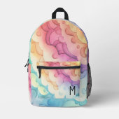 Waterverf pastelregenboogwolken monogram bedrukte rugzak (Voorkant)