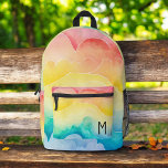 Waterverf pastelregenboogwolken monogram bedrukte rugzak<br><div class="desc">Verfris de dag van uw kind met de Waterverf Pastel Rainbow Clouds Monogram bedrukte rugzak. Deze charmante rugzak heeft een prachtig waterverf pastel regenboogontwerp met donzige wolken, aanpasbaar met het monogram van uw kind voor een persoonlijk tintje. Gemaakt van duurzame materialen, het omvat ruime compartimenten en stevige ritsen, perfect voor...</div>