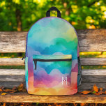 Waterverf pastelregenboogwolken monogram bedrukte rugzak<br><div class="desc">Verfris de dag van uw kind met de Waterverf Pastel Rainbow Clouds Monogram bedrukte rugzak. Deze charmante rugzak heeft een prachtig waterverf pastel regenboogontwerp met donzige wolken, aanpasbaar met het monogram van uw kind voor een persoonlijk tintje. Gemaakt van duurzame materialen, het omvat ruime compartimenten en stevige ritsen, perfect voor...</div>