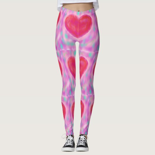 Waterverf pastels met hartjes leggings (Voorkant)