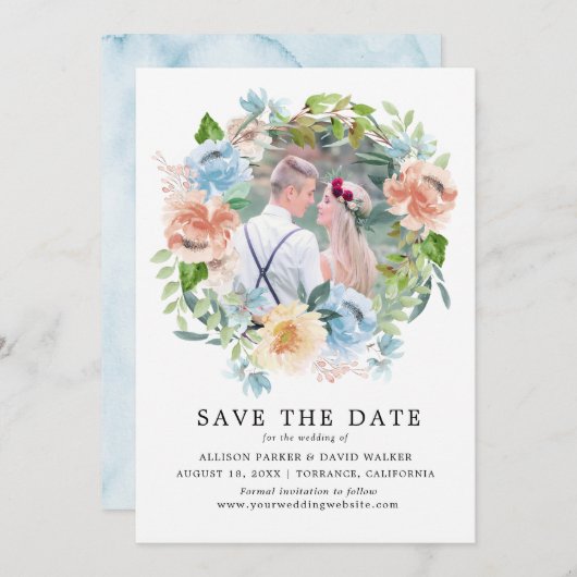 Waterverf Pasteltinten Tuinfoto Save the Date Kaar (Voorkant / Achterkant)