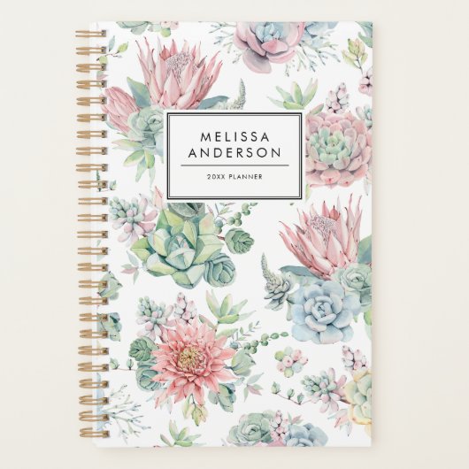 Waterverf Pastelvetplanten Patroon Custom Planner (Voorkant)