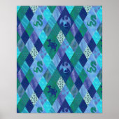 Waterverf Patchwork Dragon in Blue and Green Tape Poster (Voorkant)