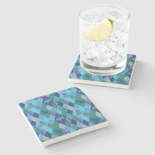 Waterverf Patchwork Dragon in Blue en Green Stenen Onderzetter