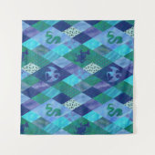 Waterverf Patchwork Dragon in Blue en Green Wandkleed (Voorkant (horizontaal))