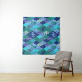 Waterverf Patchwork Dragon in Blue en Green Wandkleed (In Situ (horizontaal))