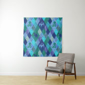Waterverf Patchwork Dragon in Blue en Green Wandkleed (In situ)