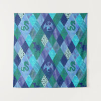 Waterverf Patchwork Dragon in Blue en Green