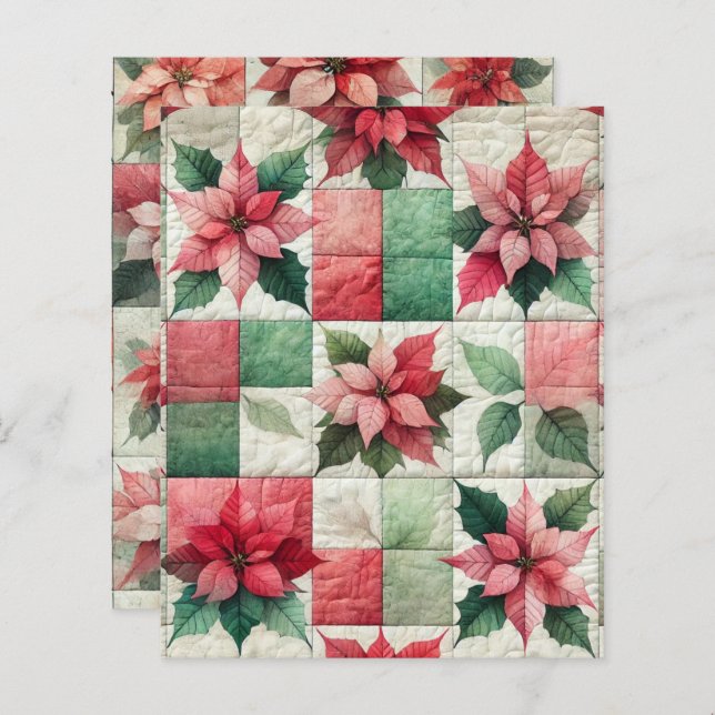 Waterverf Patchwork Poinsettia Scrapbook Paper (Voorkant / Achterkant)