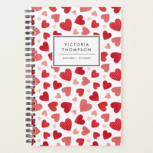Waterverf Patchwork Rode Harten Patroon Planner (Voorkant)