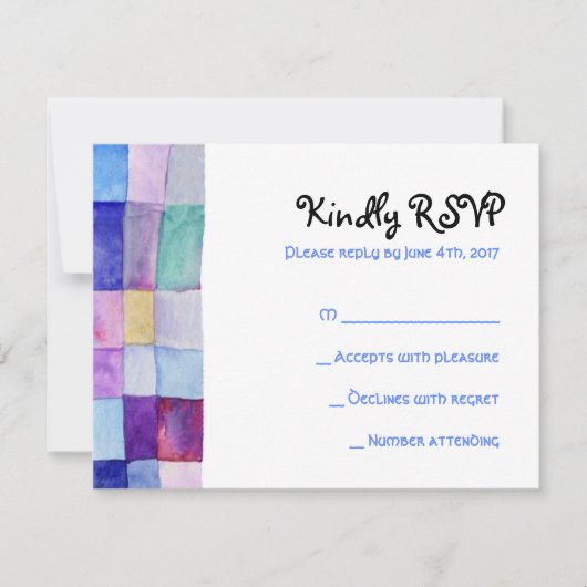 WATERVERF PATCHWORK TREE Bat Mitzvah Reply Card RSVP Kaartje (Voorkant)