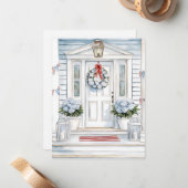 Waterverf Patriotic Porch Summer Notitiekaartje (Voorkant / Achterkant in situ)