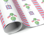 Waterverf Patriottisch Rood Wit & Blauw Topiary Cadeaupapier (Rol Hoek)