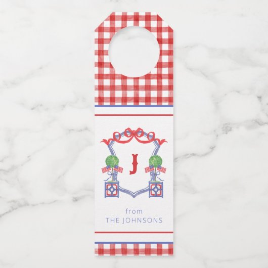 Waterverf Patriottische Amerikaanse vlag Topiary C Flessenhanger (Voorkant)