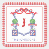 Waterverf Patriottische Amerikaanse vlag Topiary C Vierkante Sticker (Voorkant)