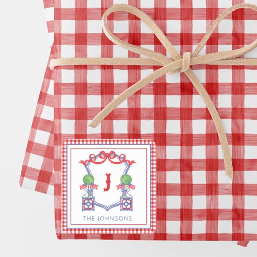 Waterverf Patriottische Amerikaanse vlag Topiary C Vierkante Sticker