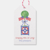 Waterverf Patriottische Amerikaanse vlag Topiary Cadeaulabel (Voorkant)