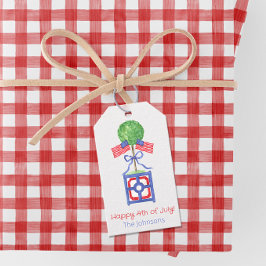 Waterverf Patriottische Amerikaanse vlag Topiary Cadeaulabel