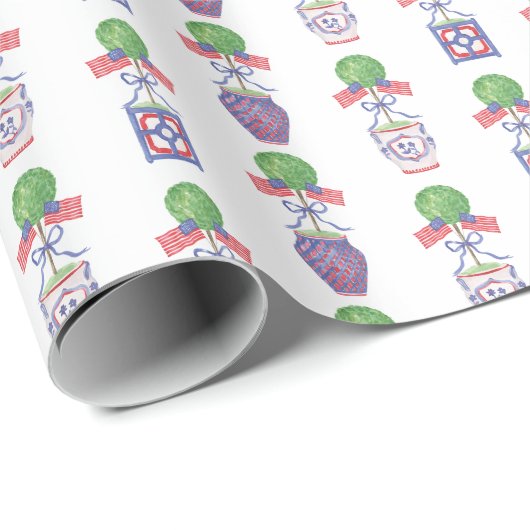 Waterverf Patriottische Amerikaanse vlag Topiary Cadeaupapier (Rol Hoek)