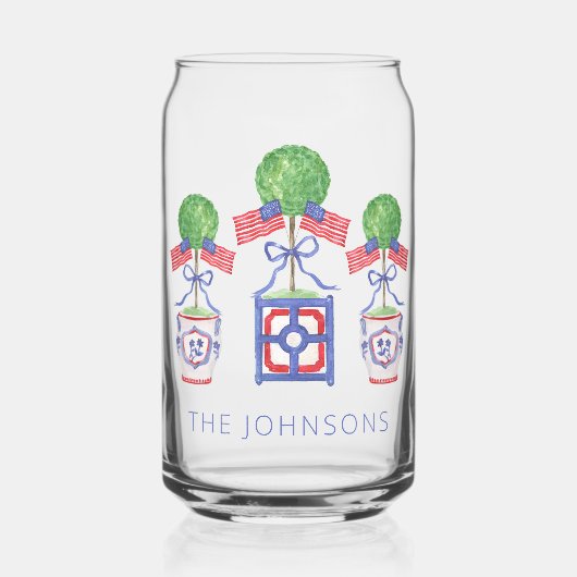 Waterverf Patriottische Amerikaanse vlag Topiary G Blikvorm Glas (Voorkant)