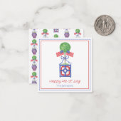 Waterverf Patriottische Amerikaanse vlag Topiary G Notitiekaartje (Voorkant / Achterkant in situ)