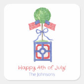 Waterverf Patriottische Amerikaanse vlag Topiary G Vierkante Sticker (Voorkant)