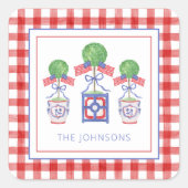 Waterverf Patriottische Amerikaanse vlag Topiary G Vierkante Sticker (Voorkant)