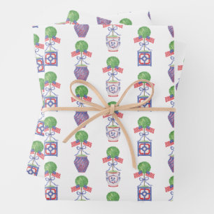 Waterverf Patriottische Amerikaanse vlag Topiary Inpakpapier Vel