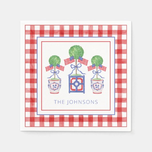 Waterverf Patriottische Amerikaanse vlag Topiary Servet (Voorkant)