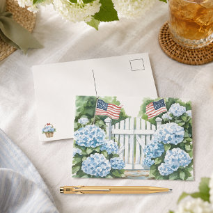 Waterverf Patriottische Blauwe Hortensia Cottage T Feestdagenkaart