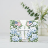 Waterverf Patriottische Blauwe Hydrangea Cottage G Feestdagenkaart (Staand voorkant)