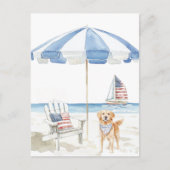 Waterverf Patriottische Hond Americana Beach Scene Briefkaart (Voorkant)
