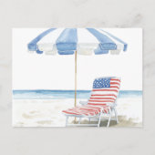 Waterverf Patriottische Rood Wit & Blauw Strand Sc Feestdagenkaart (Voorkant)