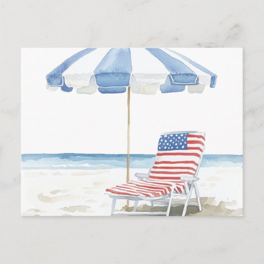 Waterverf Patriottische Rood Wit & Blauw Strand Sc Feestdagenkaart (Voorkant)
