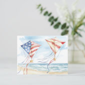 Waterverf Patriottische Sterren Strepen Kites Coas Feestdagenkaart (Staand voorkant)