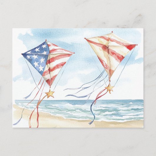 Waterverf Patriottische Sterren Strepen Kites Coas Feestdagenkaart (Voorkant)