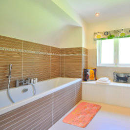 Waterverf patroon bloem roze geel sinaasappel badmat