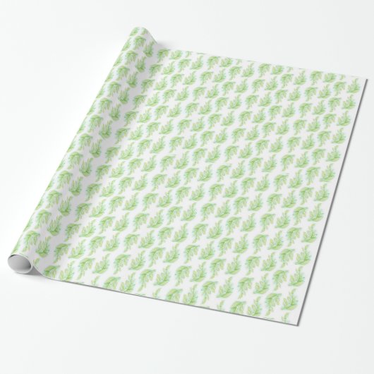 Waterverf patroon brongele groene bladeren cadeaupapier (Uitgerold)
