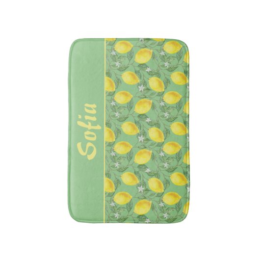 Waterverf patroon citroengeel groen badmat (Voorkant Verticaal)