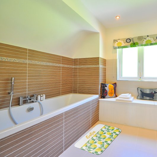 Waterverf patroon citroengeel groen badmat