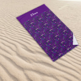 Waterverf Patroon Groen Blad Naam paarse Strandlaken